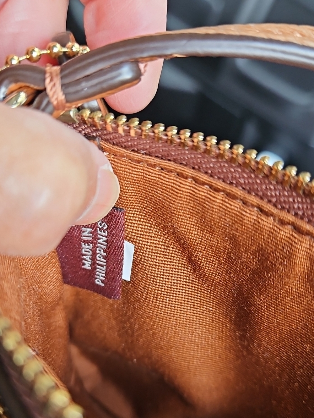 Coach Tan Pebbled Leather Double-Zip Wristlet with Gold Trim - Picture 12 of 12